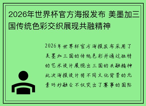 2026年世界杯官方海报发布 美墨加三国传统色彩交织展现共融精神